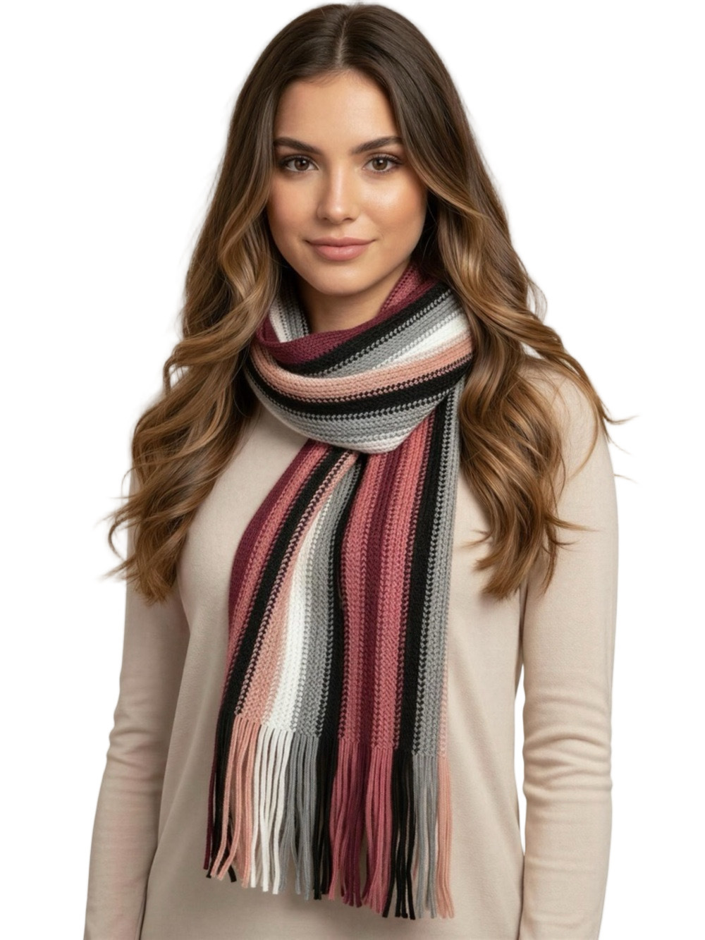 St. John’s Bay Multicolored Striped Scarf With Fringe